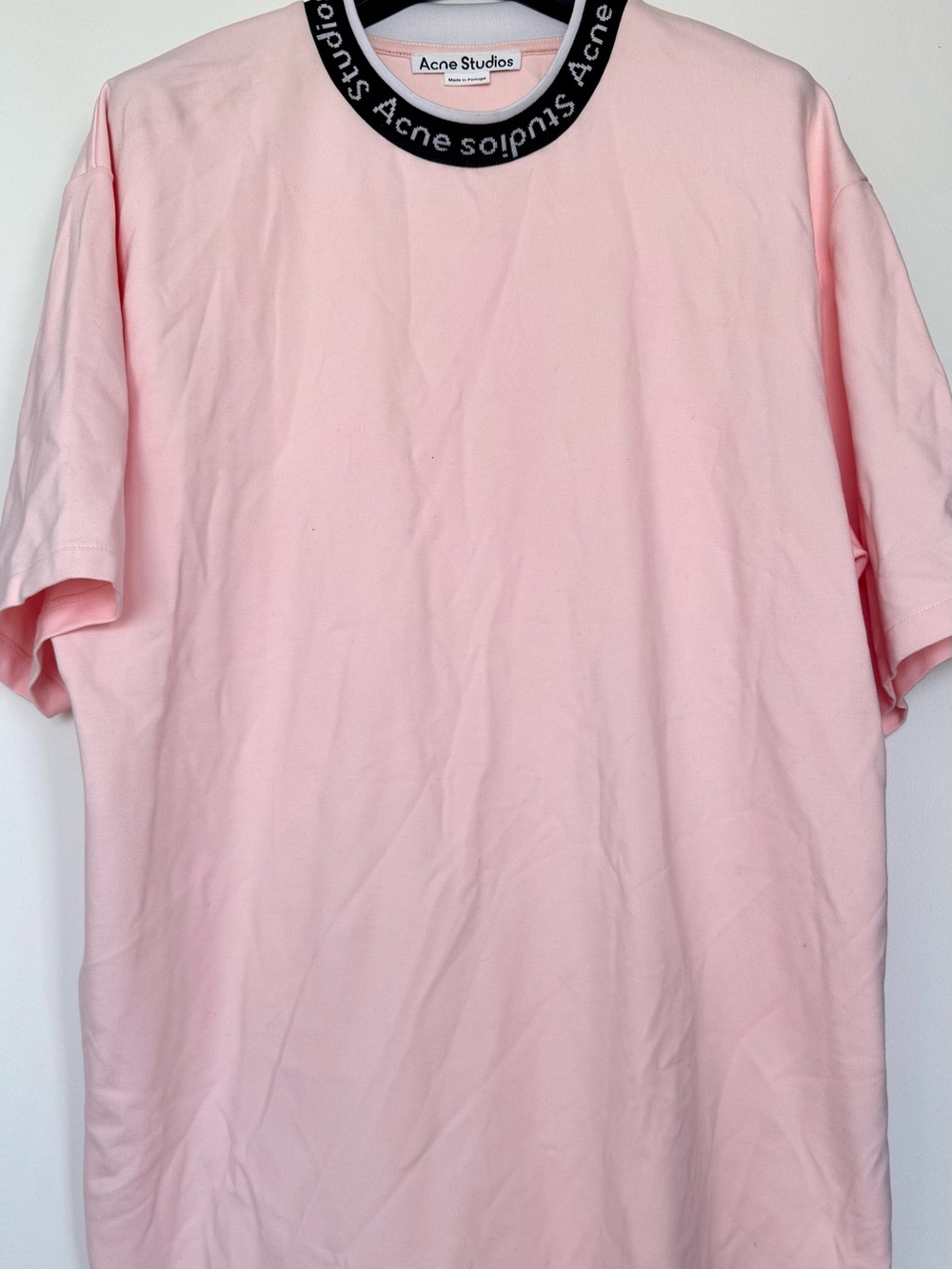 Acne Pink Short-Sleeve Tee with Black Branded Collar